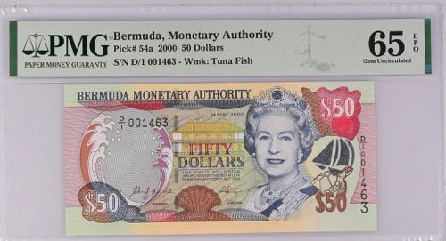 Bermuda 50 Dollars 2000 PMG 65