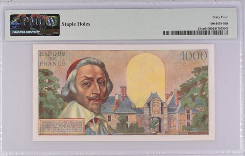 France 1000 Francs 1954 PMG 64