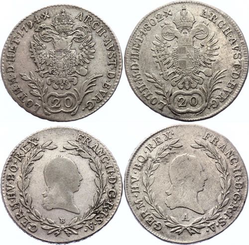 Austria 2 x 20 Kreuzer 1794 B & ... 