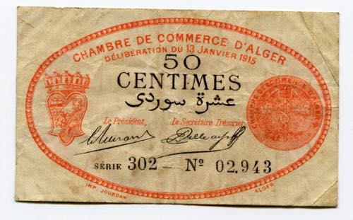 Algeria 50 Centimes 1915 Chambres ... 