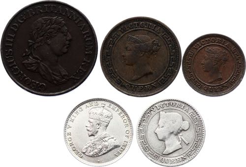 Ceylon Lot of 5 Coins with Silver ... 