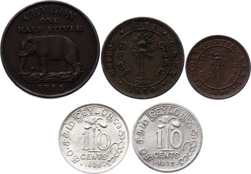 Ceylon Lot of 5 Coins with Silver ... 