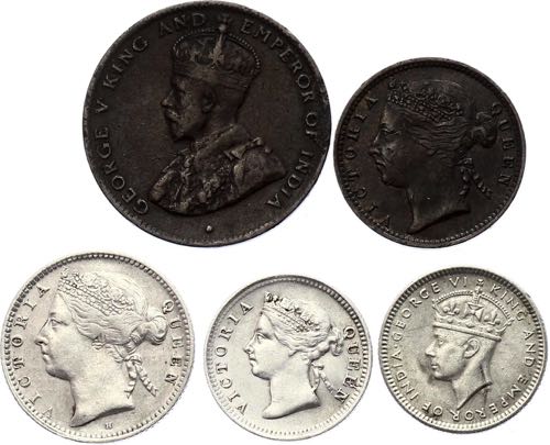 Mauritius - Malaya Lot of 5 Coins ... 
