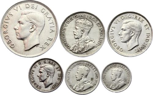 Canada Lot of 6 Silver Coins 1914 ... 