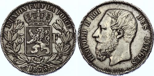 Belgium 5 Francs 1873 Position B