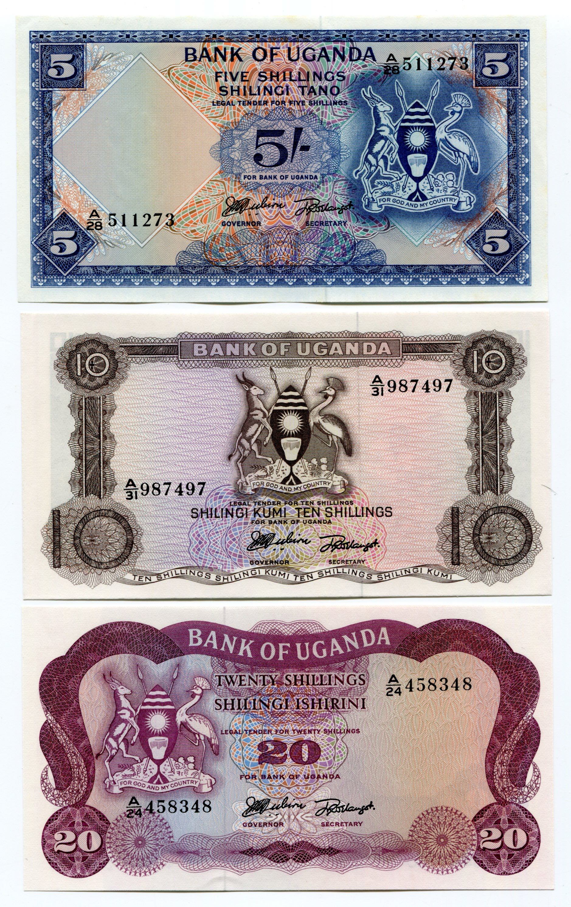 Uganda 5 - 10 - 20 Shillings 1966