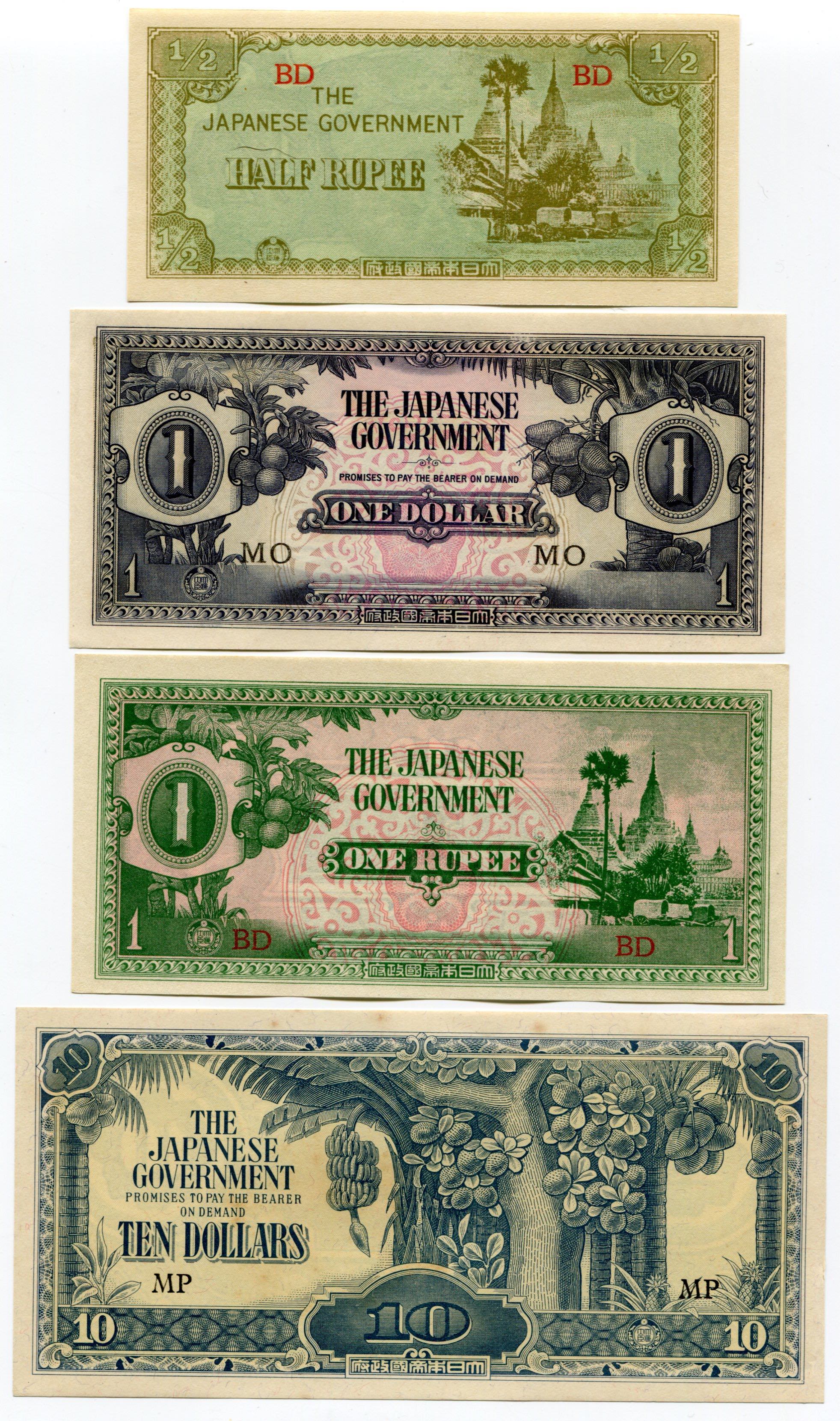 Burma - Malaya Lot of 4 Notes 1942 ... 
