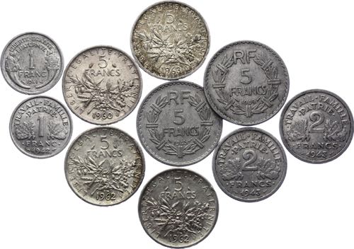 France Lot of 10 Coins 1941 - 1963