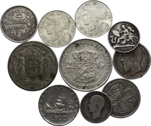 Europe Lot of 10 Silver Coins 1867 ... 