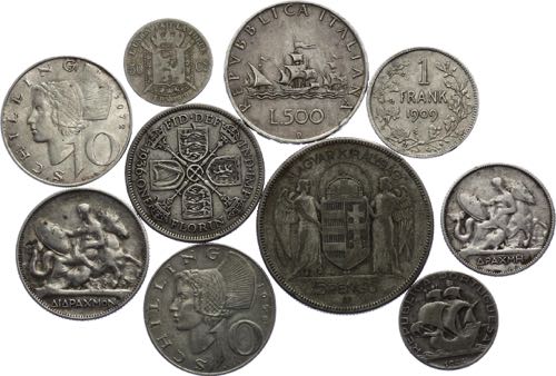 Europe Lot of 10 Silver Coins 1899 ... 