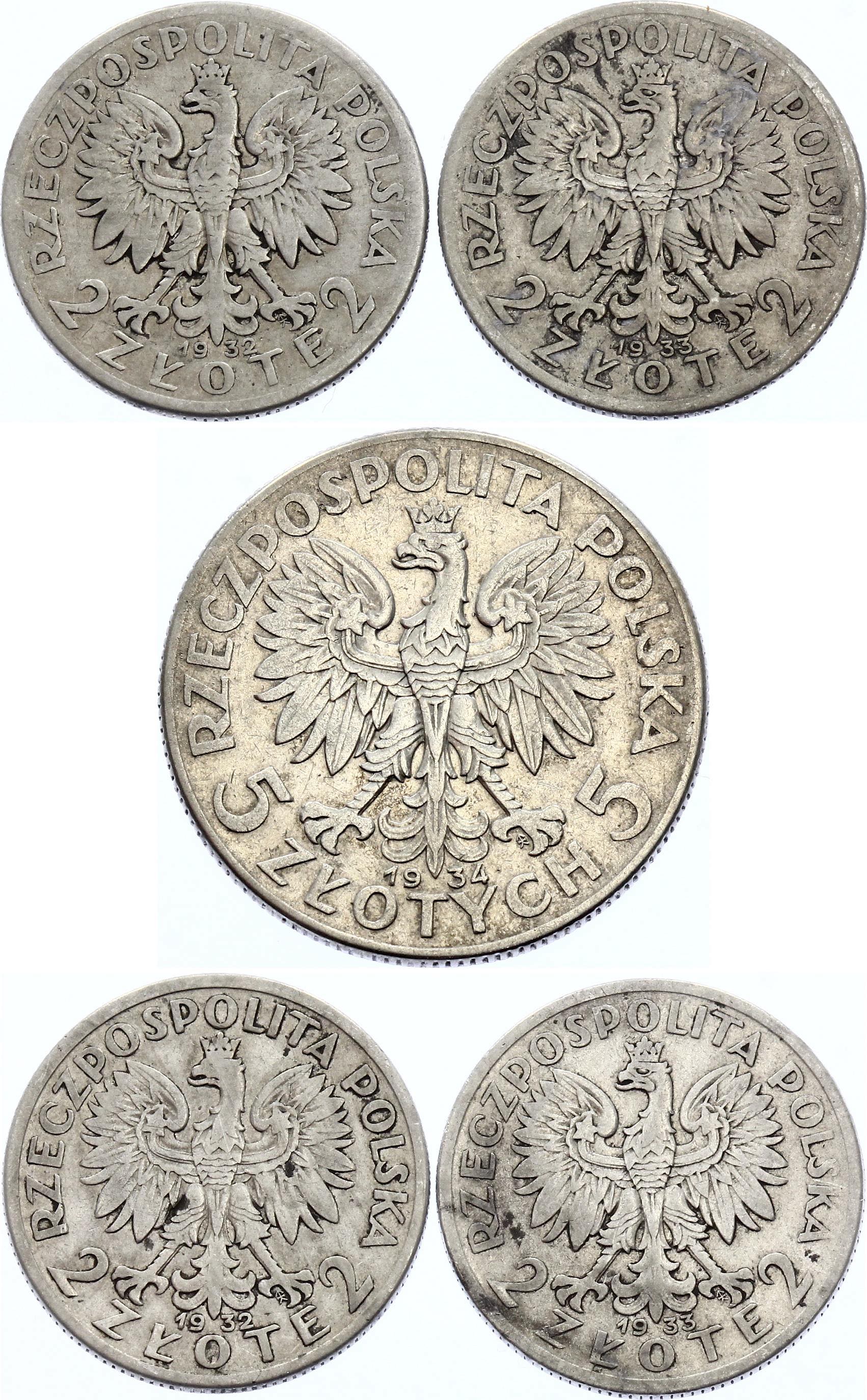 Poland Lot of 5 Coins 1932 - 1934