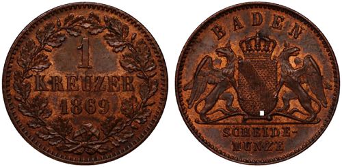 German States Baden 1 Kreuzer 1869 