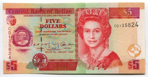 Belize 5 Dollars 2002