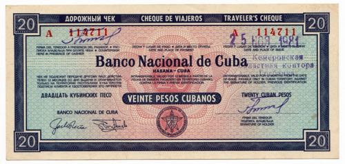 Cuba Travelers Check 20 Pesos 1981