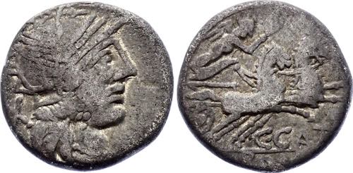 Obv: Helmeted head of Roma r., ... 