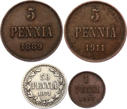 1 - 5 & 50 Pennia; With Silver; ... 