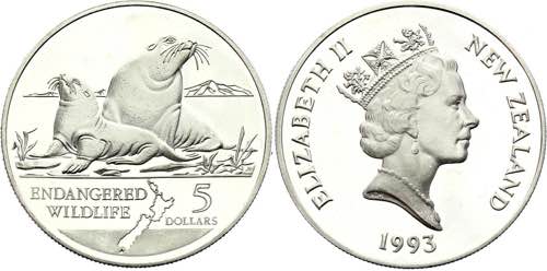 New Zealand 5 Dollar 1993 KM# 89; ... 
