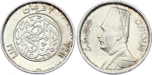 Egypt 2 Piastres 1929 AH 1348 BP ... 