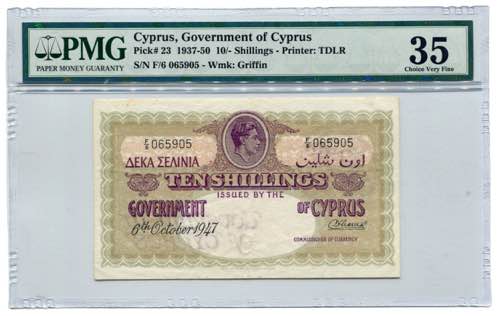 Cyprus 10 Shillings 1937 - 1950 ... 