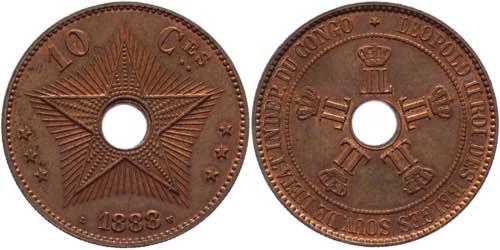Belgian Congo 10 Centimes 1888 KM# ... 