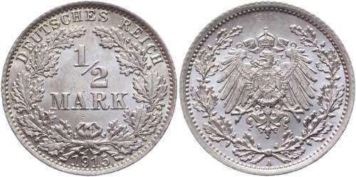 Germany - Empire 1/2 Mark 1915 A ... 