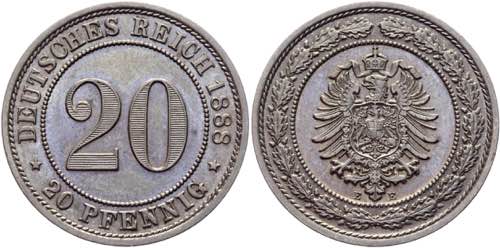 Germany - Empire 20 Pfennig 1888 E ... 