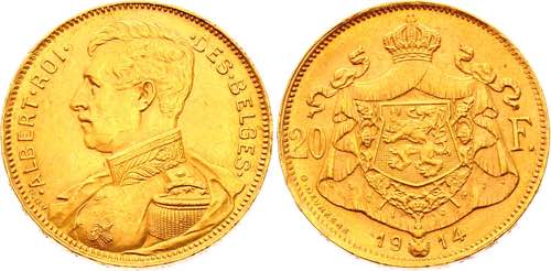 Belgium 20 Francs 1914 KM# 78; ... 
