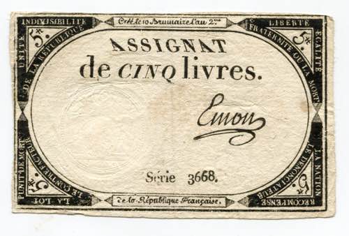 France 5 Livres 1793 P# A76; # 3668