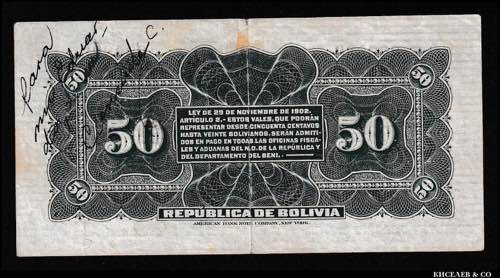 Bolivia 50 Centavos 1902 P# 91a; VF