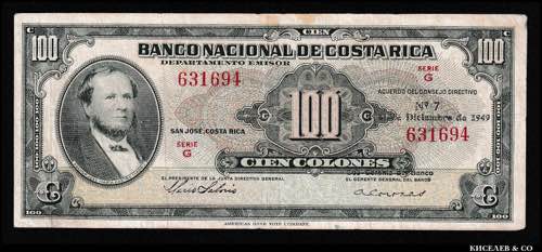 Costa Rica 100 Colones 1949 Very ... 