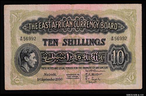 East Africa 10 Shillings 1950 P# ... 