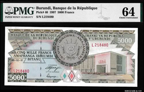 Burundi 5000 Francs 1997 PMG 64 P# ... 