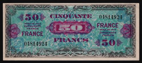 France 50 Francs 1944 P# 122a; UNC-
