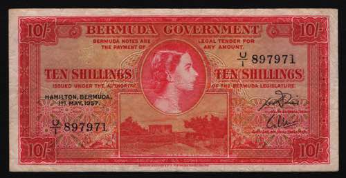 Bermuda 10 Shillings 1957 P# 19b; ... 