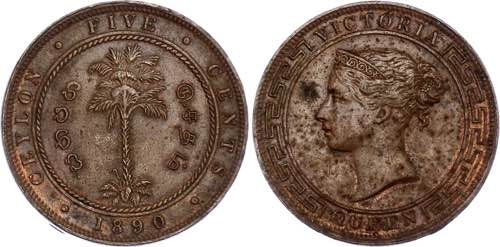 Ceylon 5 Cents 1890 KM# 93; ... 