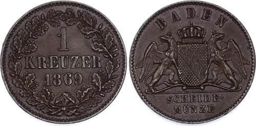 German States Baden 1 Kreuzer 1869 ... 