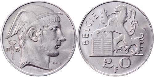 Belgium 20 Francs 1953 KM# 141.1; ... 
