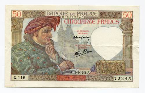 France 50 Francs 1941 P# 93; XF