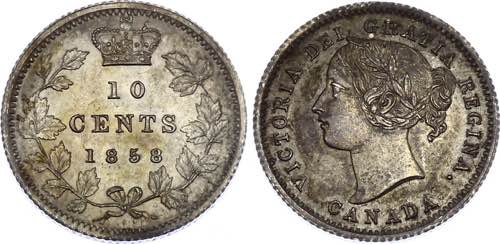 Canada 10 Cents 1858 KM# 3; ... 