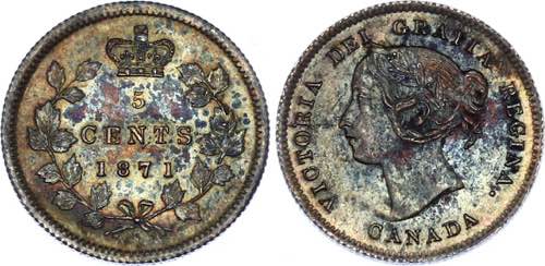 Canada 5 Cents 1871 KM# 2; Silver; ... 