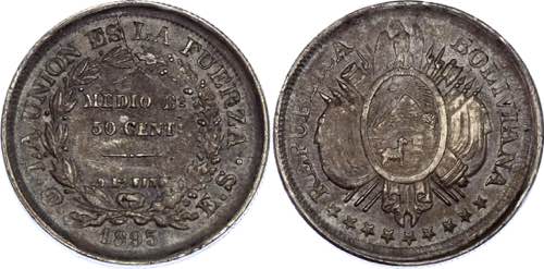 Bolivia 50 Centavos 1895 PTS ES ... 