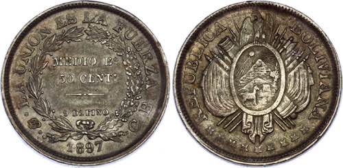 Bolivia 50 Centavos 1897 PTS CB ... 