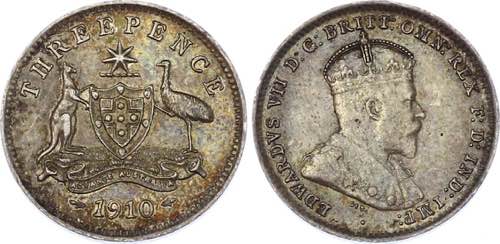 Australia 3 Pence 1910 KM# 18; ... 