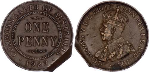 Australia Penny 1923 Error KM# 23; ... 