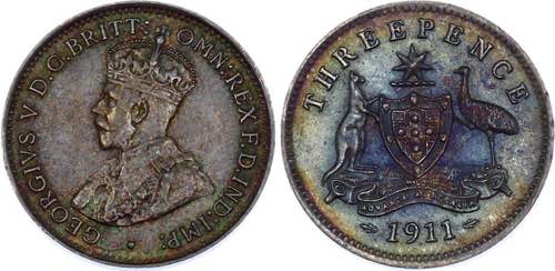 Australia 3 Pence 1911 KM# 24; ... 