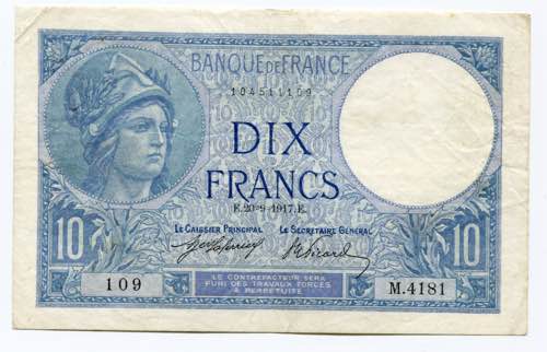 France 10 Francs 1917 P# 73a; With ... 