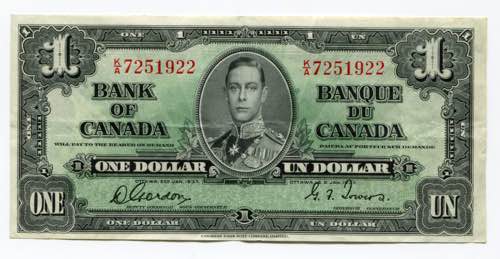 Canada 1 Dollar 1937 P# 58d; # K/A ... 