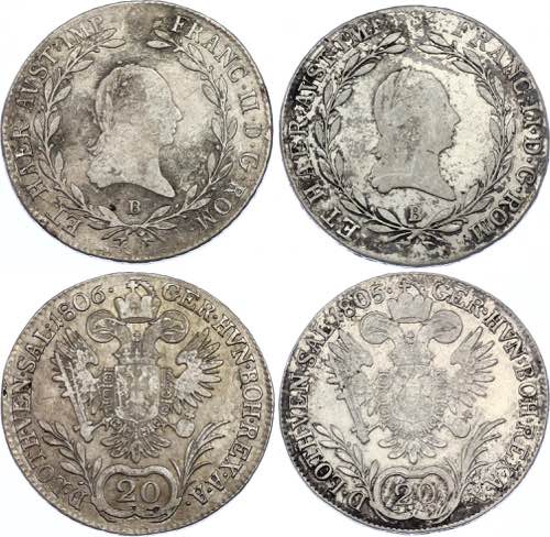 Austria 2 x 20 Kreuzer 1805 & 1806 ... 
