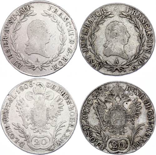 Austria 2 x 20 Kreuzer 1806 & 1808 ... 