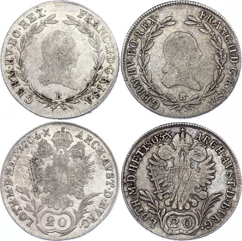 Austria 2 x 20 Kreuzer 1803 & 1804 ... 